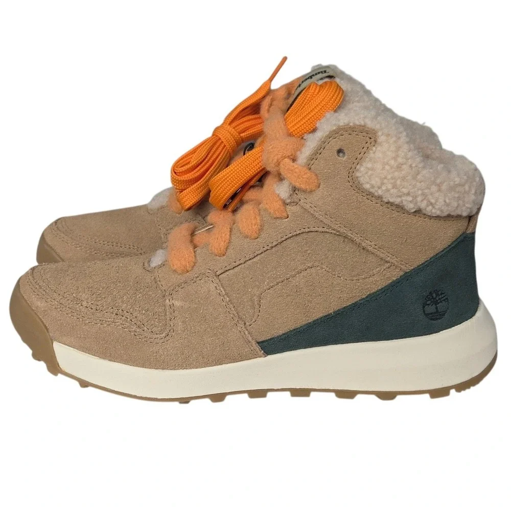 Timberland High Top Sneaker Boots Womens 7 Beige Suede Sherpa Retro Swift New